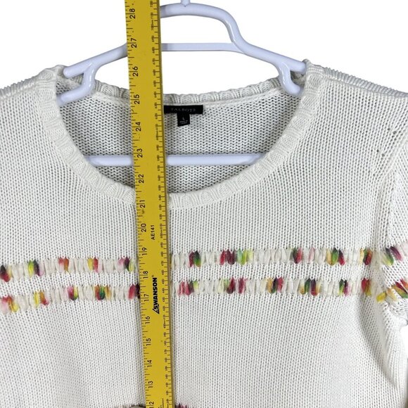 Talbots Womens L White Knit Sweater Rainbow Accents Space Dye Long Sleeve Top - Picture 11 of 15